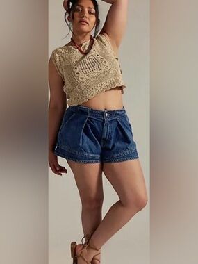 Free People CRVY Low Ryder Shorts. NWT. Quincy blue